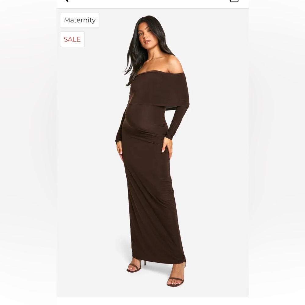 Maternity Slinky Deep Bardot Long
Sleeve Maxi Dress